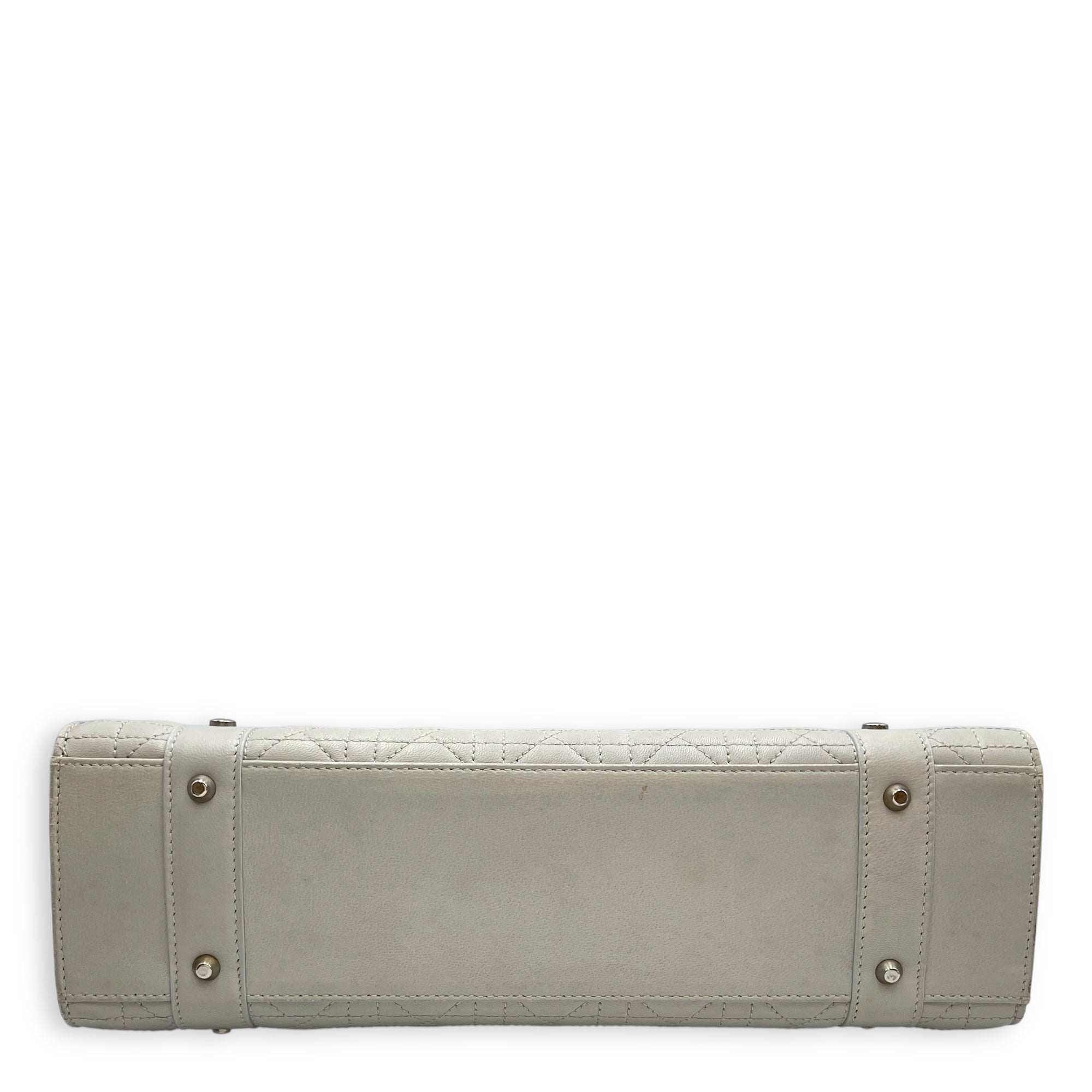 East West Cannage Quilted Grey Shoulder Bag in Lambskin, Silver hardware