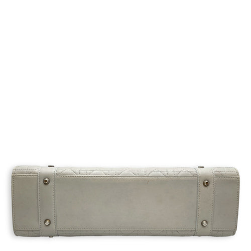 East West Cannage Quilted Grey Shoulder Bag in Lambskin, Silver hardware