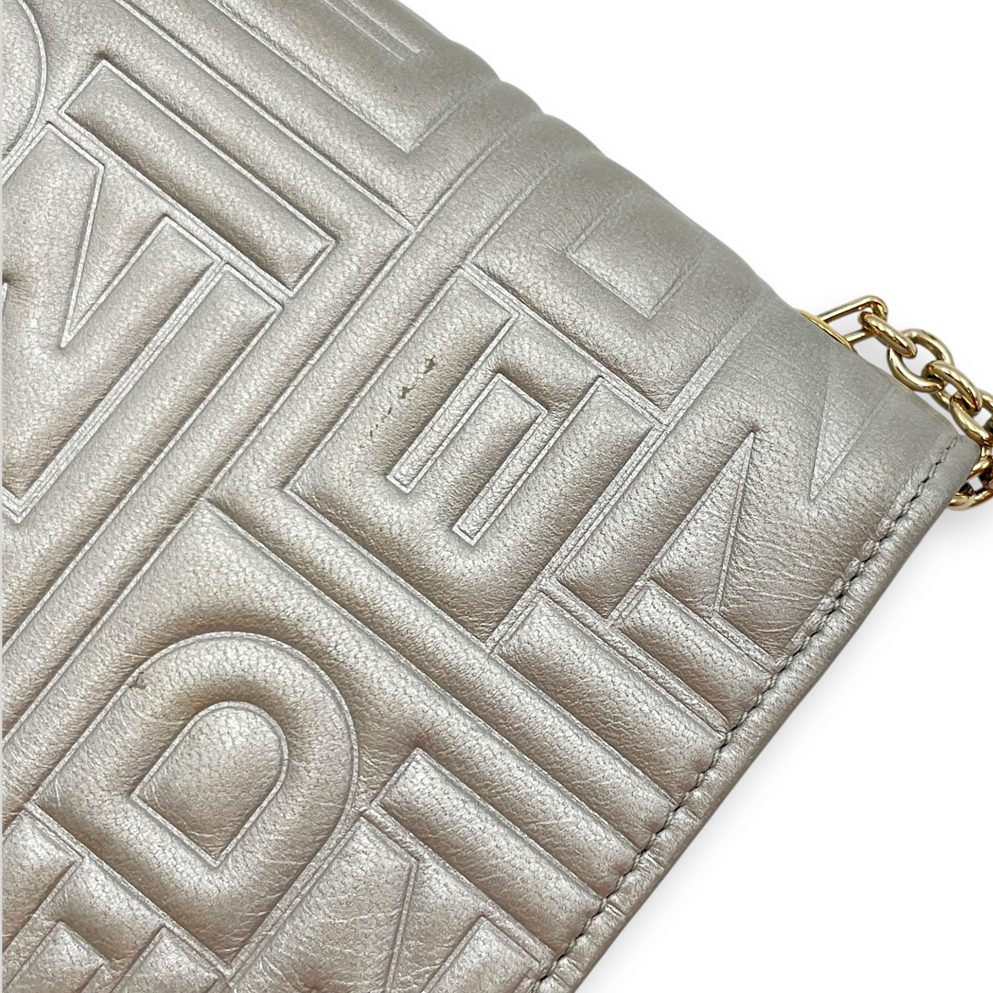 Metallic Embossed Leather Silver Wallet on Chain , Gold hardware