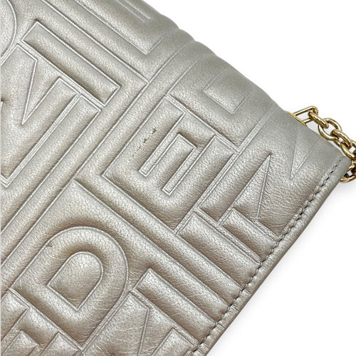 Metallic Embossed Leather Silver Wallet on Chain , Gold hardware