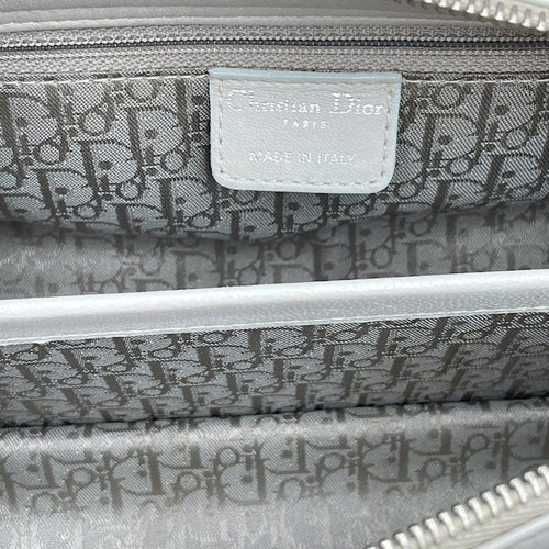 East West Cannage Quilted Grey Shoulder Bag in Lambskin, Silver hardware