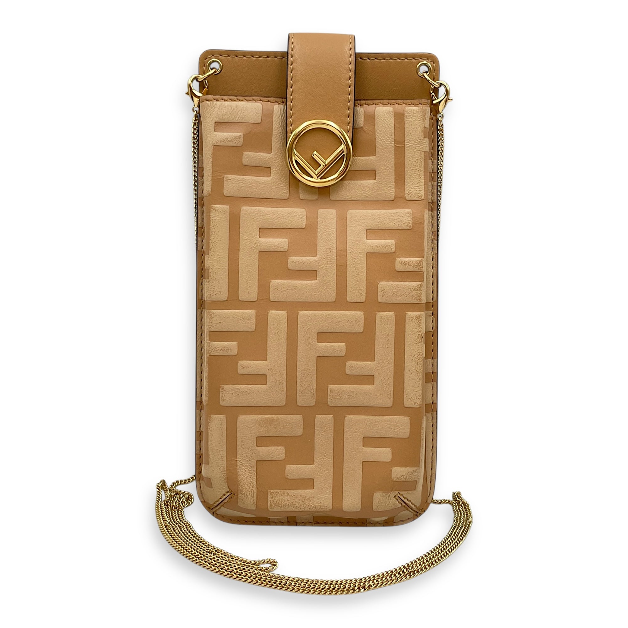 Phone holder Pouch Zucca Embossed Beige Crossbody Bag in Calfskin, Gold hardware