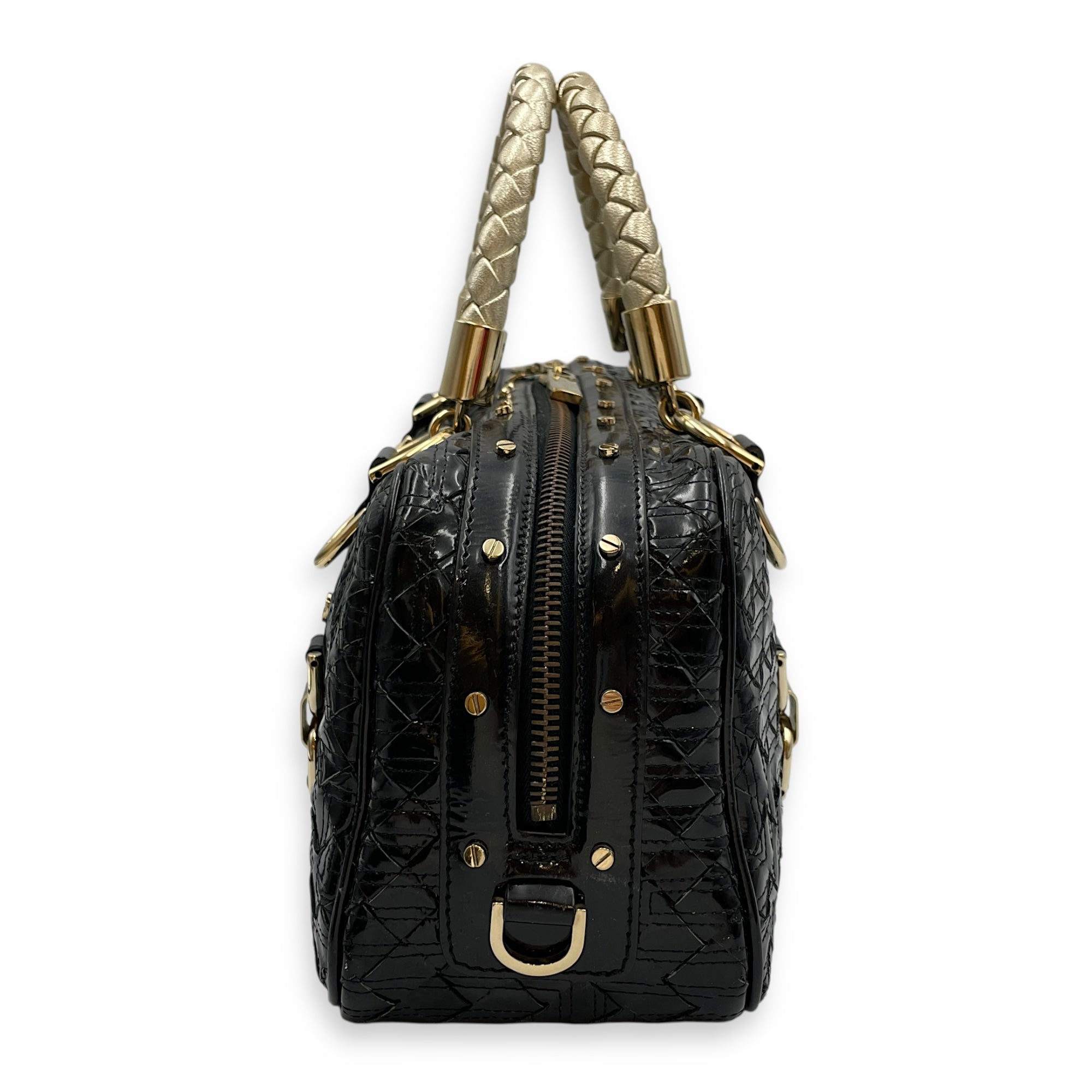 Snap Out Of It Satchel Black Top Handle Bag in Patent Leather, Gold hardware