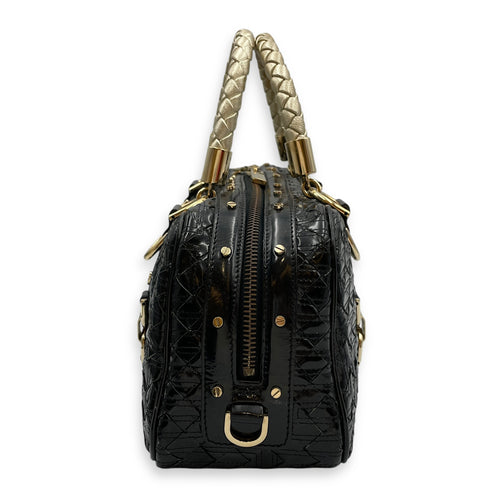 Snap Out Of It Satchel Black Top Handle Bag in Patent Leather, Gold hardware