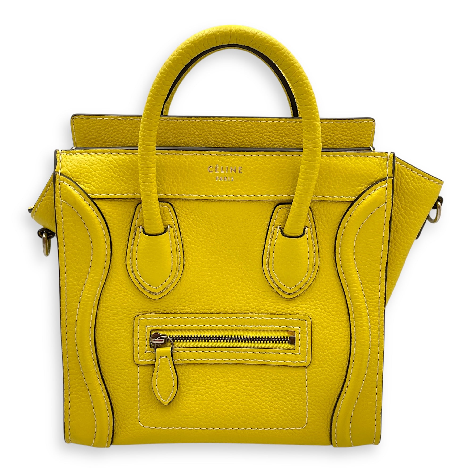 Nano Yellow Luggage in Calfskin, Silver hardware