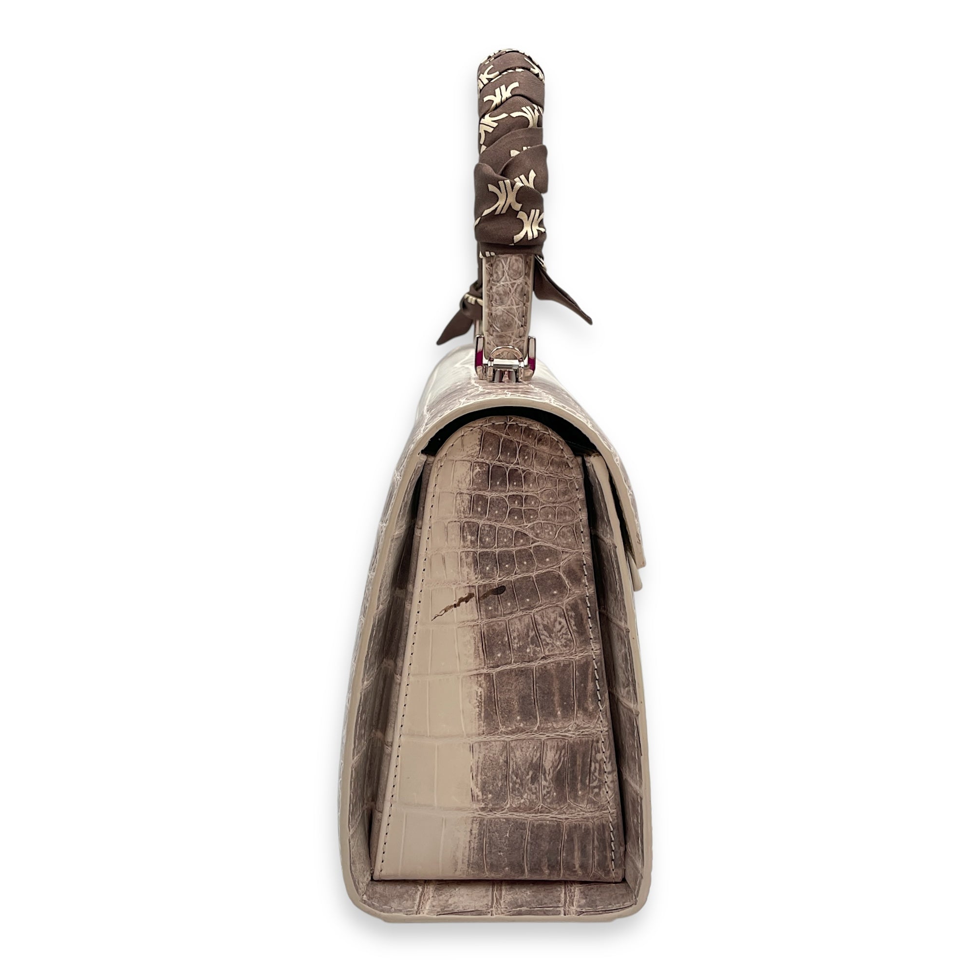Homage Crescent White Top Handle Bag in Matte Niloticus, Silver hardware