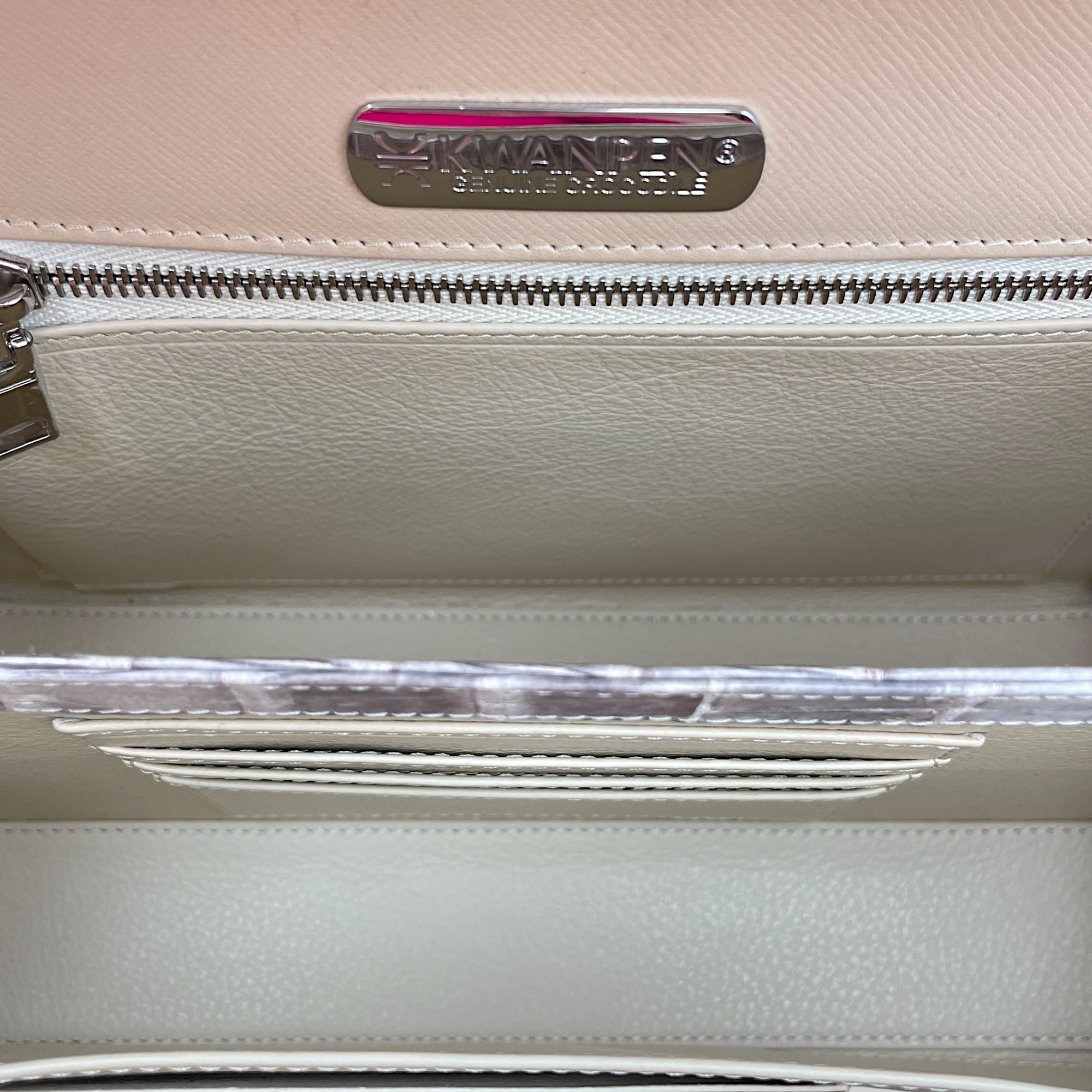 Homage Crescent White Top Handle Bag in Matte Niloticus, Silver hardware