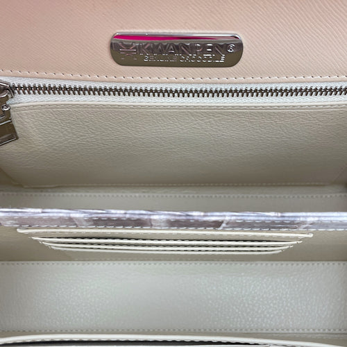 Homage Crescent White Top Handle Bag in Matte Niloticus, Silver hardware
