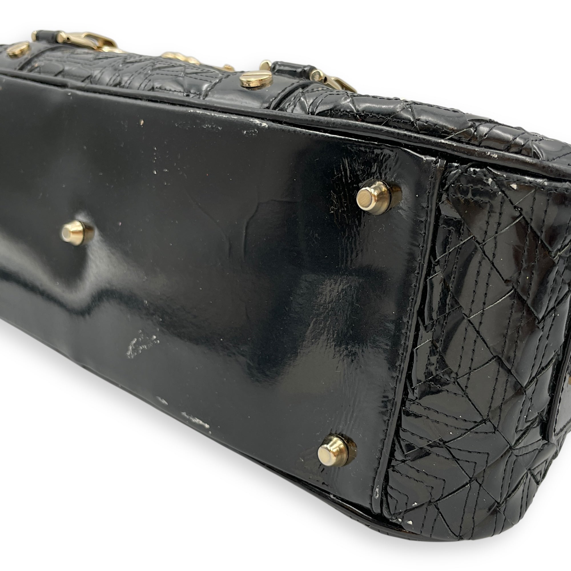Snap Out Of It Satchel Black Top Handle Bag in Patent Leather, Gold hardware