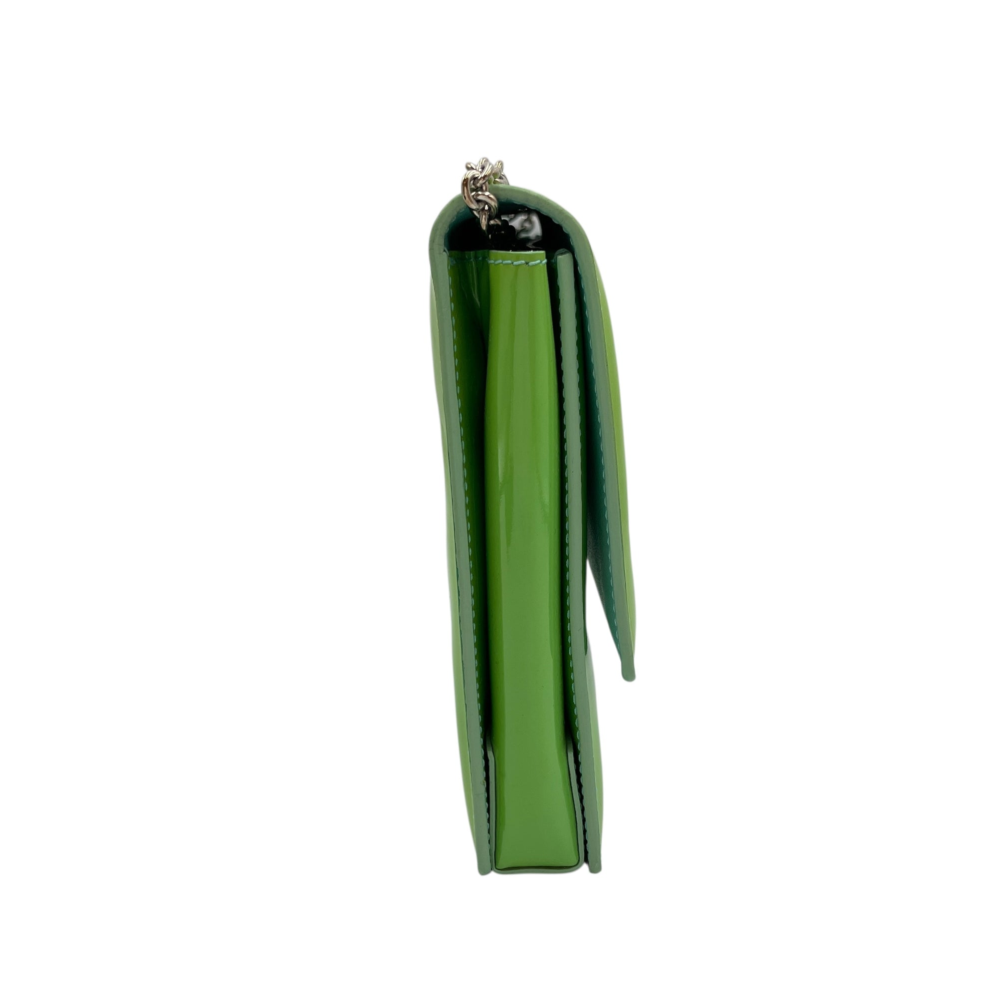 Cara Bow Green Crossbody Bag in Patent Leather, Silver hardware