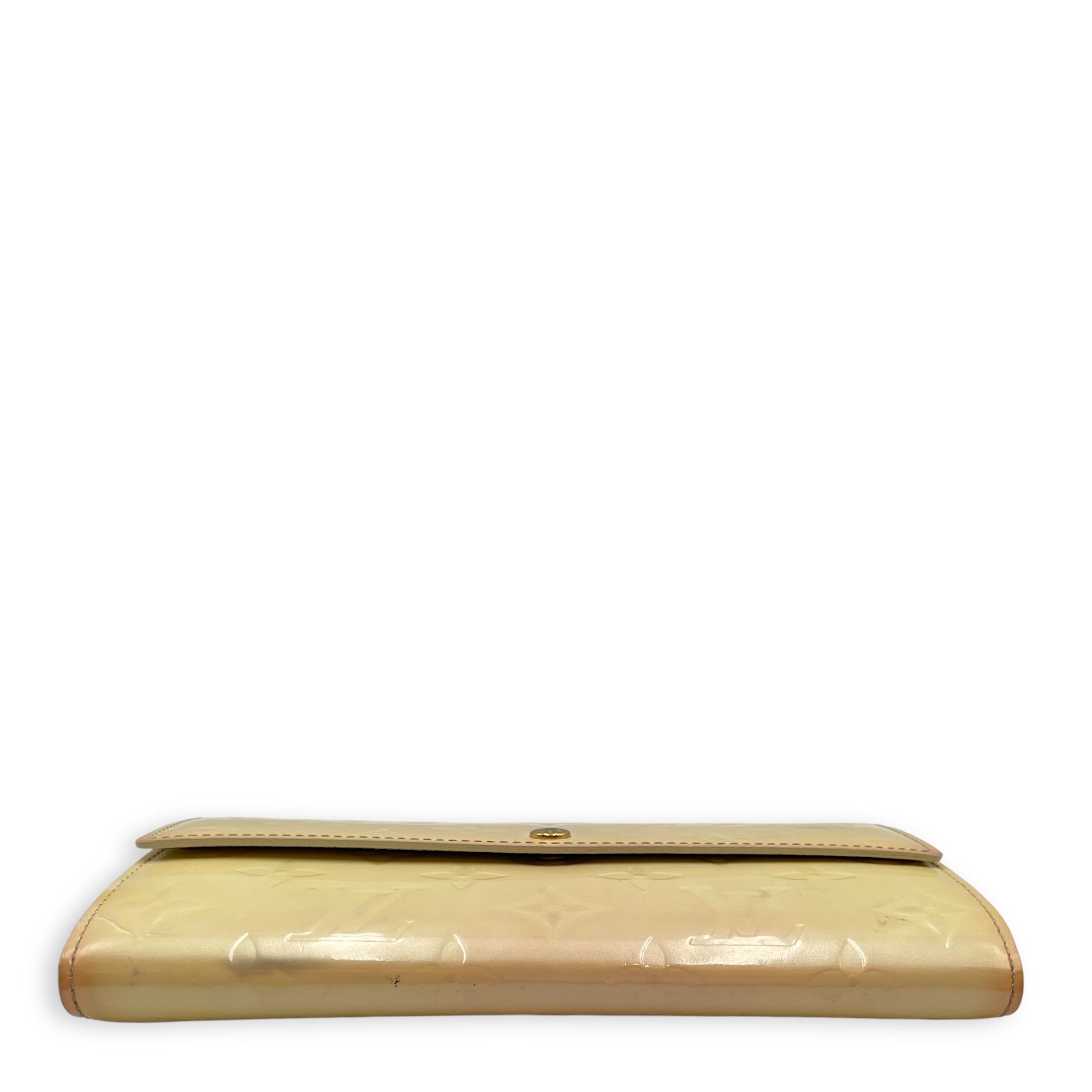 Vernis Sarah Long White Wallet in Patent Leather, Gold hardware