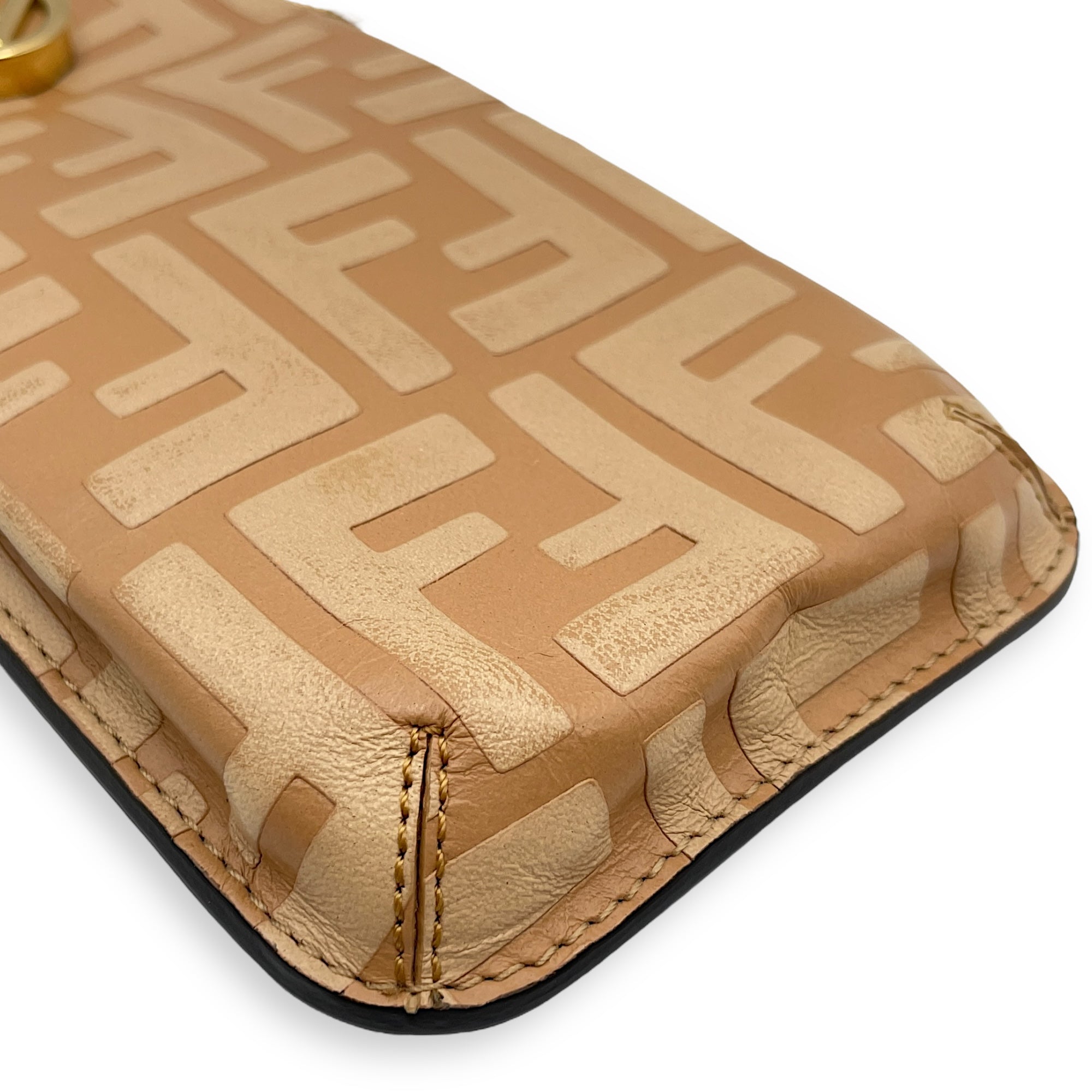 Phone holder Pouch Zucca Embossed Beige Crossbody Bag in Calfskin, Gold hardware