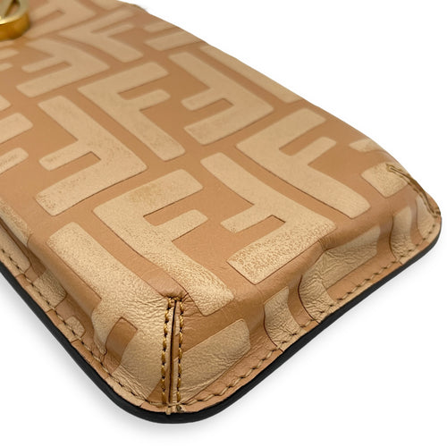 Phone holder Pouch Zucca Embossed Beige Crossbody Bag in Calfskin, Gold hardware