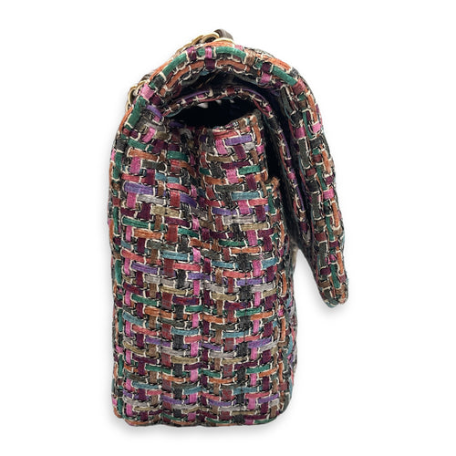 Tweed Classic Medium Multi-Color Double Flap Bag in Tweed, Gold hardware