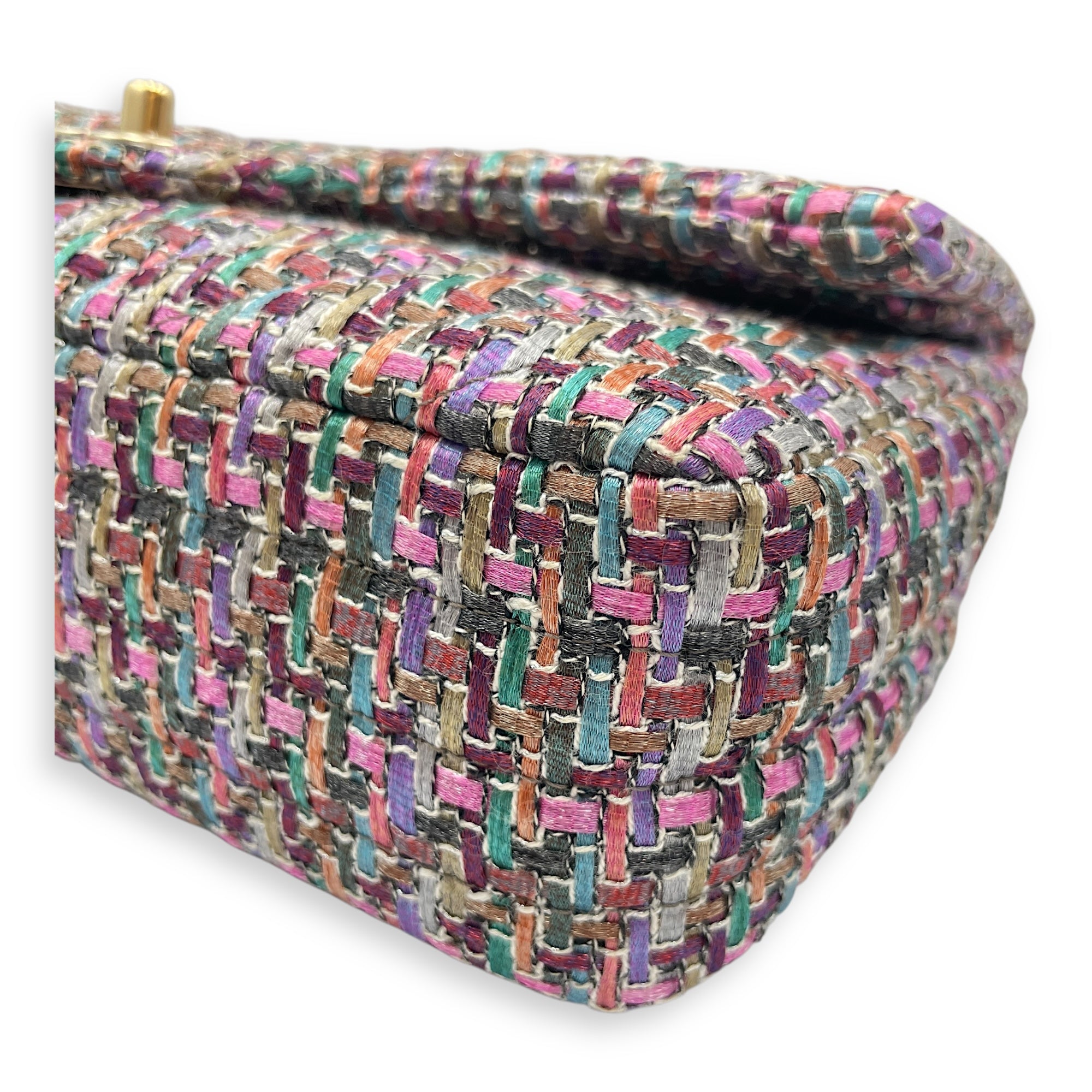 Tweed Classic Medium Multi-Color Double Flap Bag in Tweed, Gold hardware