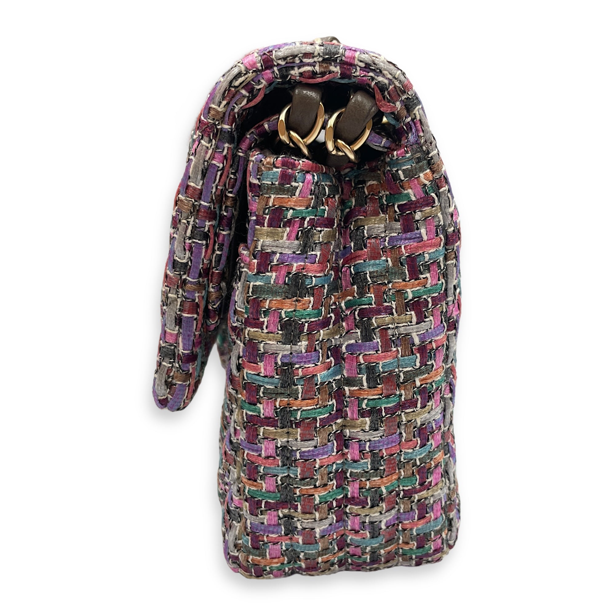 Tweed Classic Medium Multi-Color Double Flap Bag in Tweed, Gold hardware