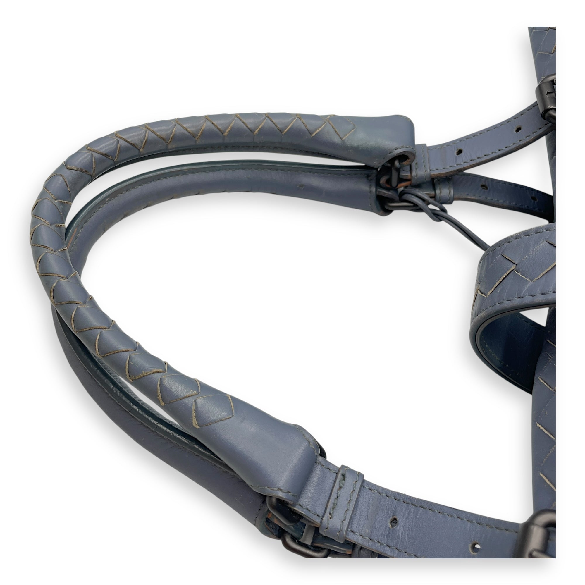 Intrecciato Roma Blue Shoulder Bag in Nappa Leather, Gunmetal hardware