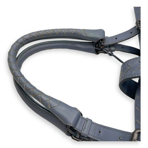 Intrecciato Roma Blue Shoulder Bag in Nappa Leather, Gunmetal hardware