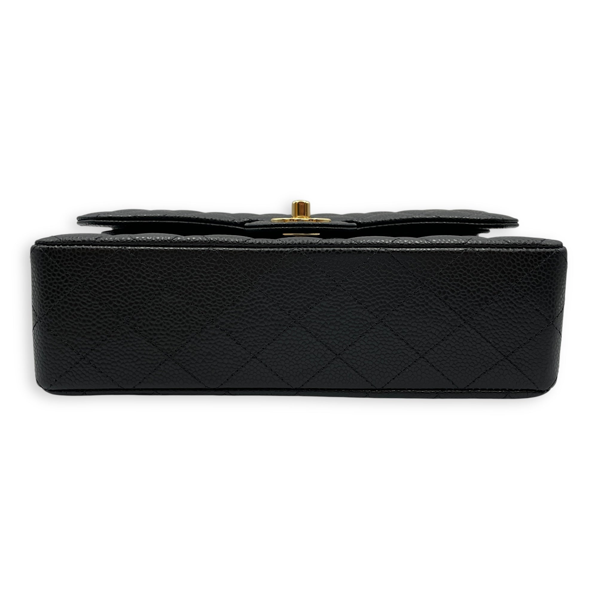 Classic Small Black Double Flap Bag in Caviar Leather, Gold hardware