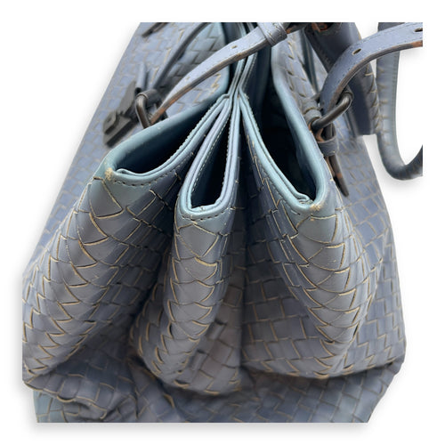 Intrecciato Roma Blue Shoulder Bag in Nappa Leather, Gunmetal hardware
