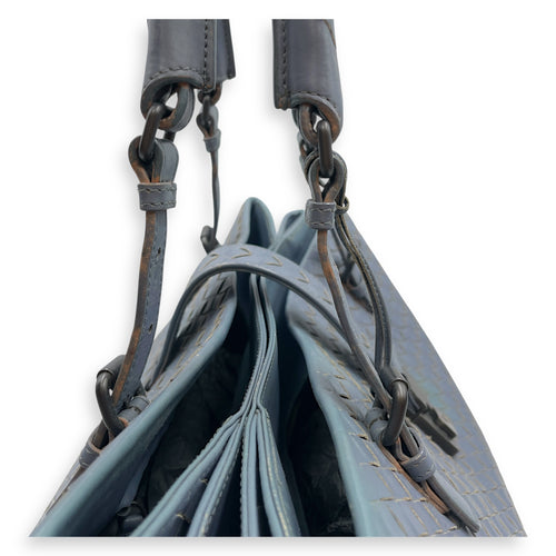 Intrecciato Roma Blue Shoulder Bag in Nappa Leather, Gunmetal hardware