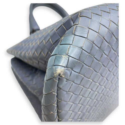 Intrecciato Roma Blue Shoulder Bag in Nappa Leather, Gunmetal hardware