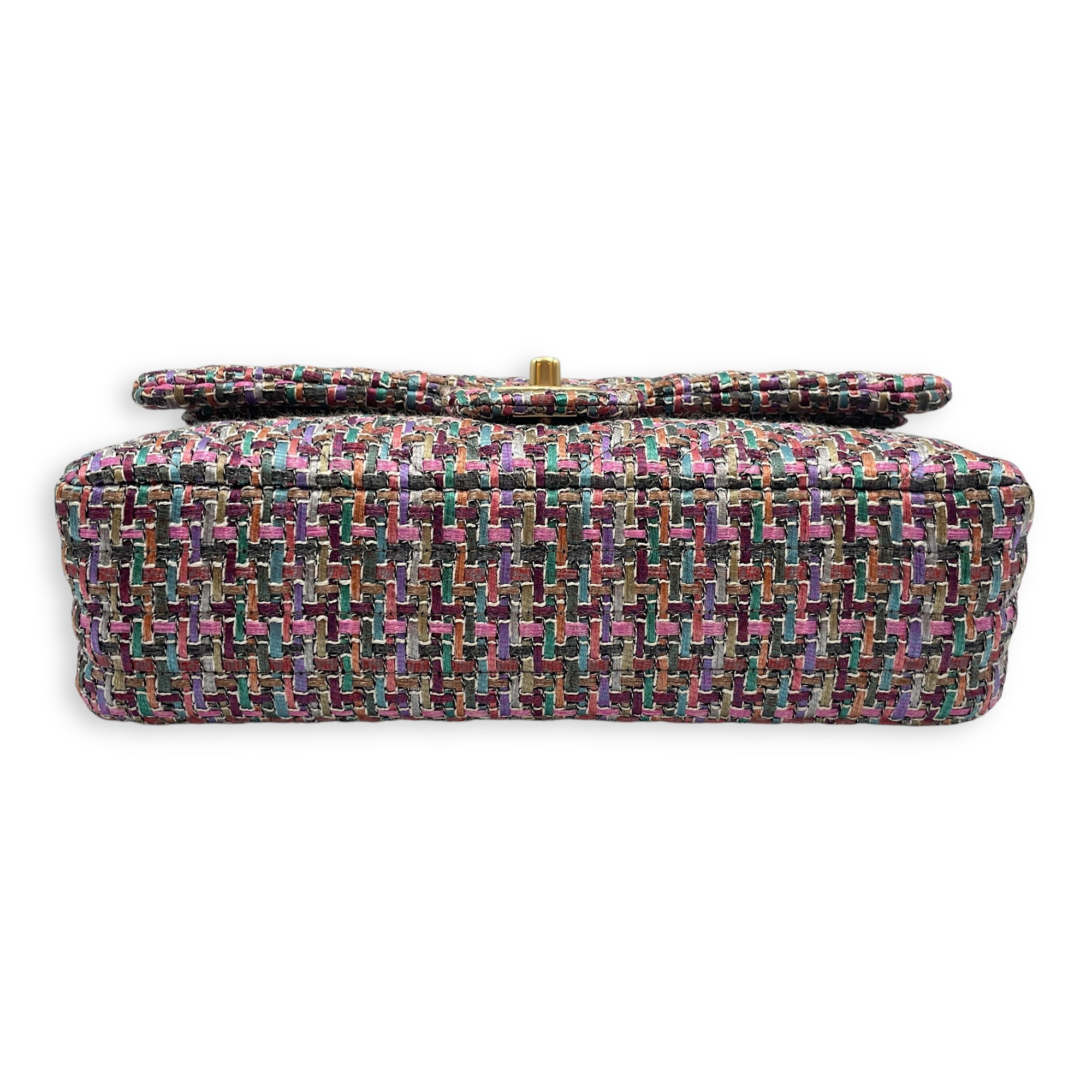 Tweed Classic Medium Multi-Color Double Flap Bag in Tweed, Gold hardware