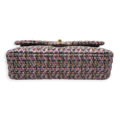 Tweed Classic Medium Multi-Color Double Flap Bag in Tweed, Gold hardware