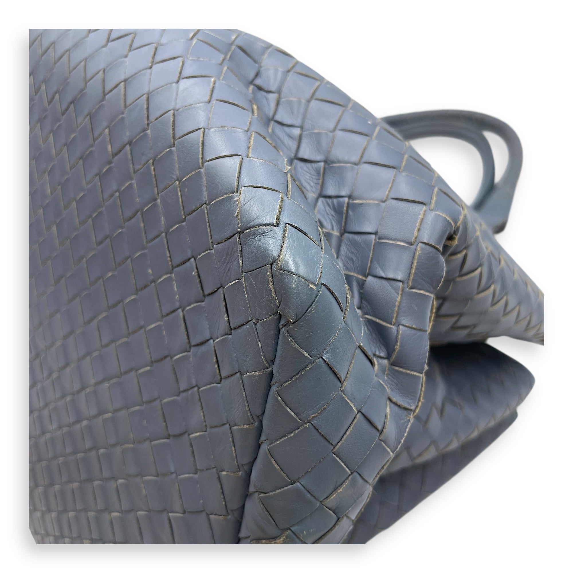 Intrecciato Roma Blue Shoulder Bag in Nappa Leather, Gunmetal hardware