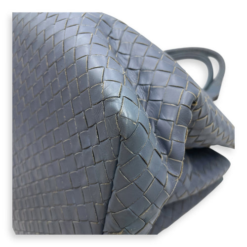 Intrecciato Roma Blue Shoulder Bag in Nappa Leather, Gunmetal hardware