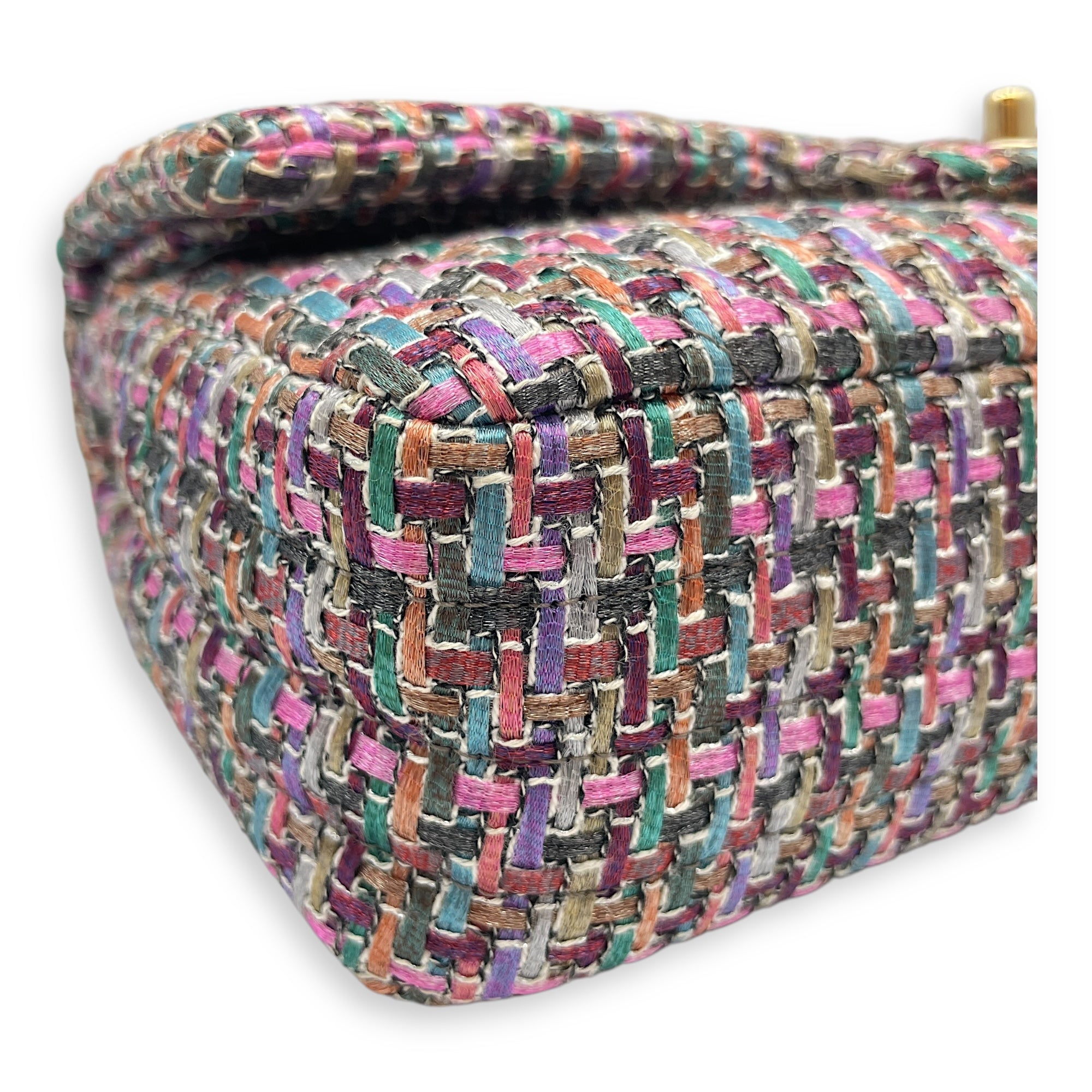 Tweed Classic Medium Multi-Color Double Flap Bag in Tweed, Gold hardware