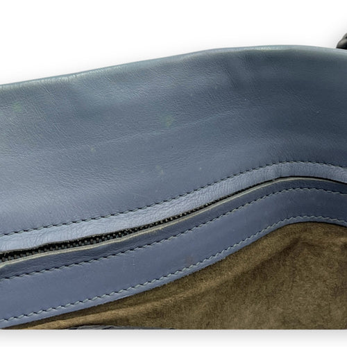 Intrecciato Roma Blue Shoulder Bag in Nappa Leather, Gunmetal hardware