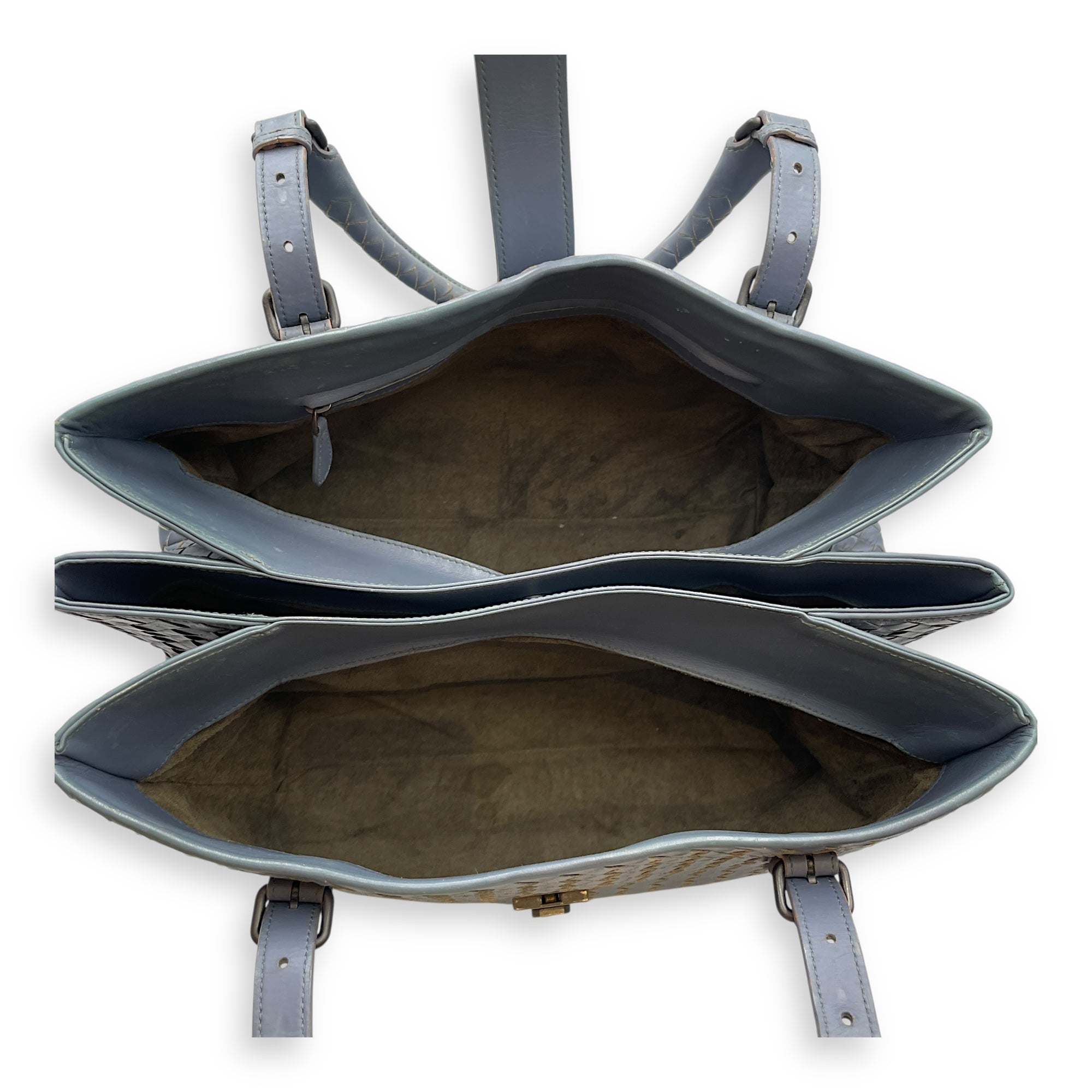 Intrecciato Roma Blue Shoulder Bag in Nappa Leather, Gunmetal hardware