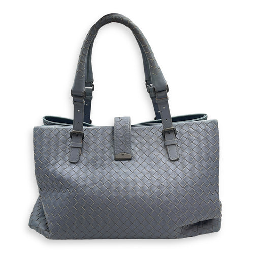 Intrecciato Roma Blue Shoulder Bag in Nappa Leather, Gunmetal hardware