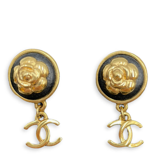 Camelia CC Logo Black Earrings , Gold hardware