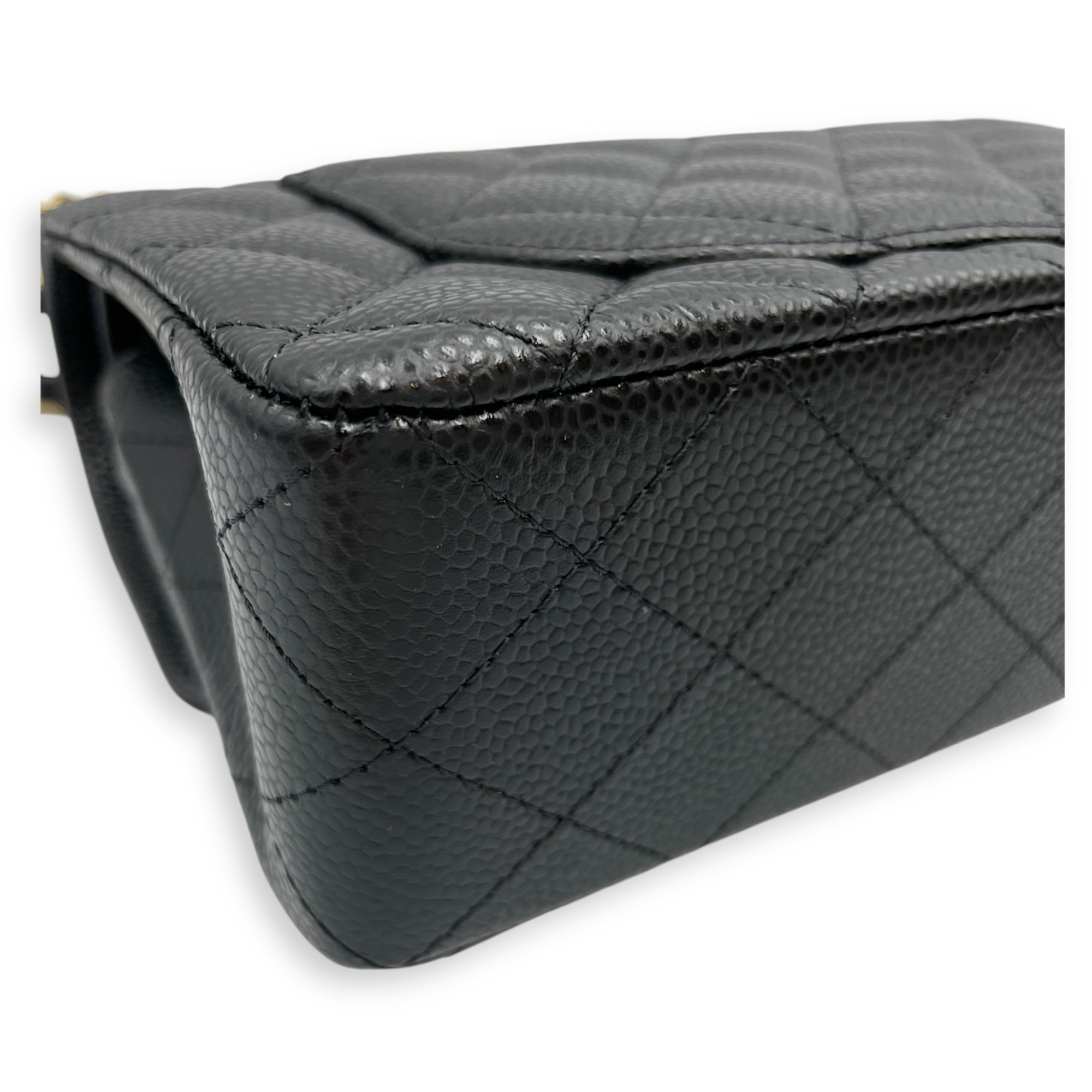 Classic Small Black Double Flap Bag in Caviar Leather, Gold hardware