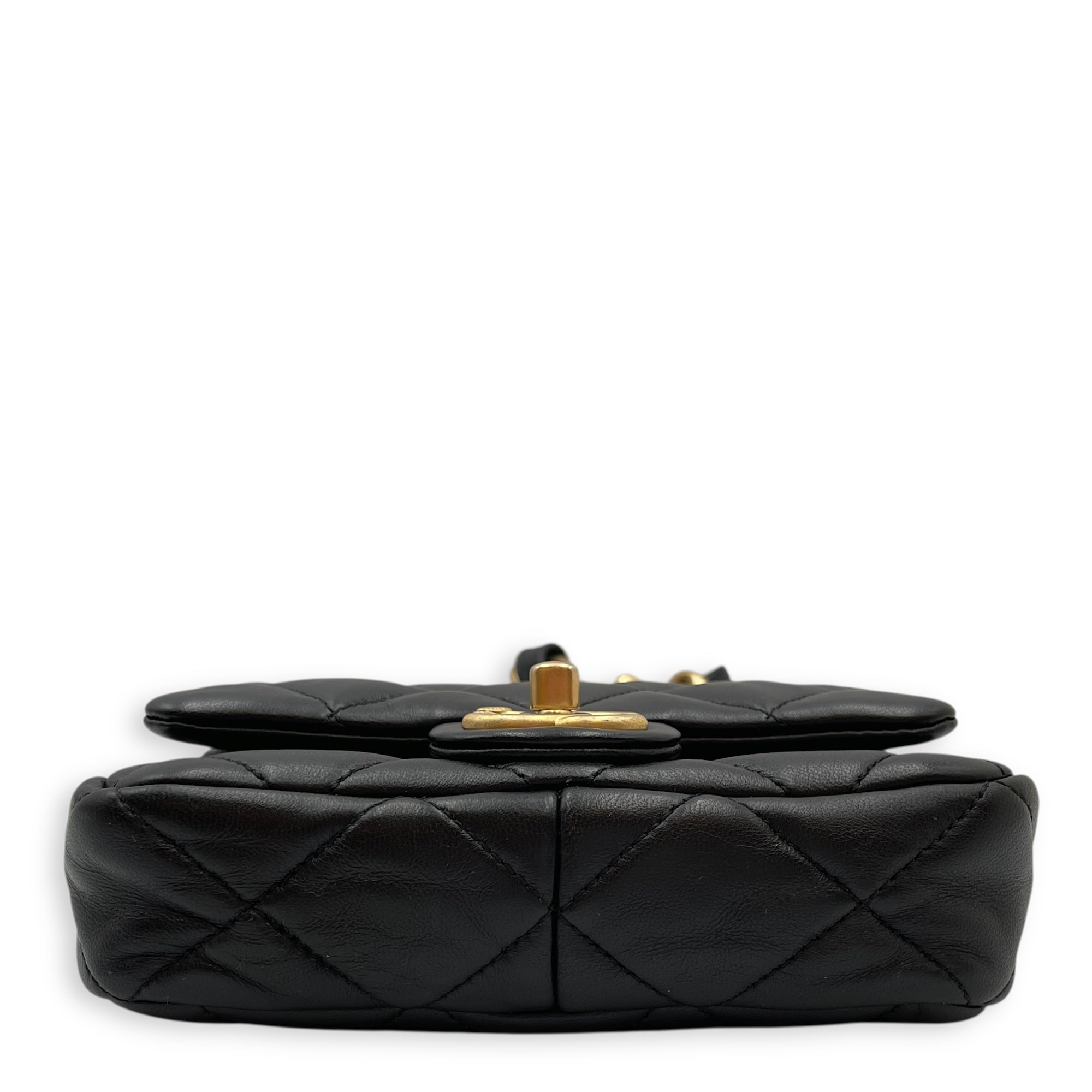 Flap Mini Black Shoulder Bag in Lambskin, Gold hardware