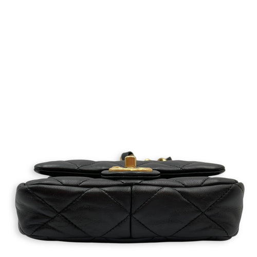Flap Mini Black Shoulder Bag in Lambskin, Gold hardware
