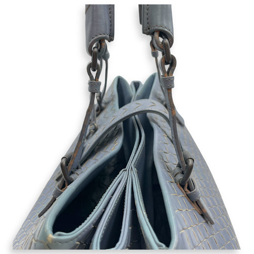 Intrecciato Roma Blue Shoulder Bag in Nappa Leather, Gunmetal hardware