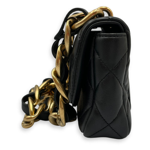 Flap Mini Black Shoulder Bag in Lambskin, Gold hardware