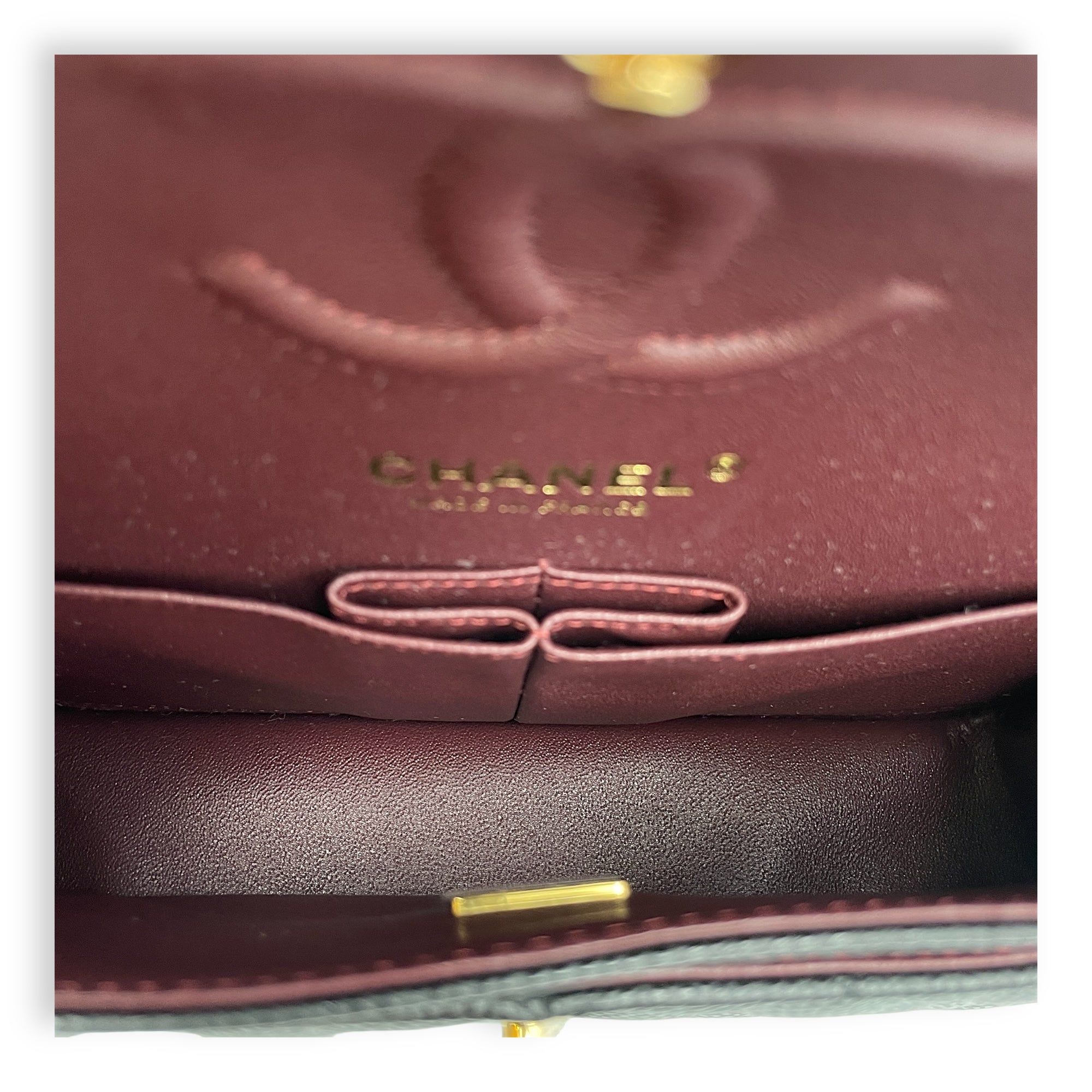 Classic Small Black Double Flap Bag in Caviar Leather, Gold hardware