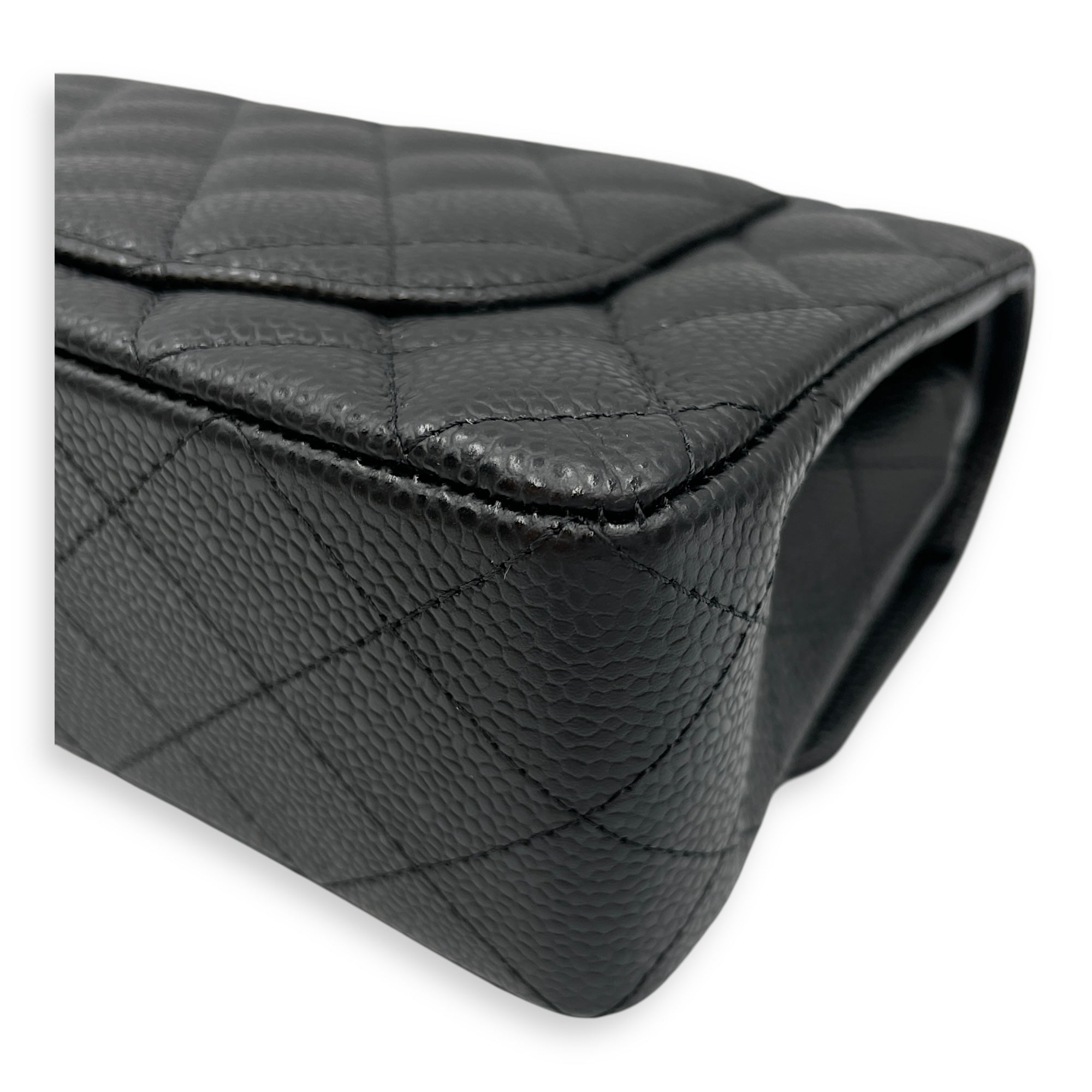 Classic Small Black Double Flap Bag in Caviar Leather, Gold hardware