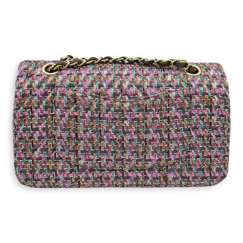 Tweed Classic Medium Multi-Color Double Flap Bag in Tweed, Gold hardware