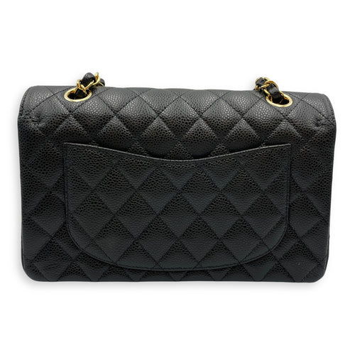 Classic Small Black Double Flap Bag in Caviar Leather, Gold hardware
