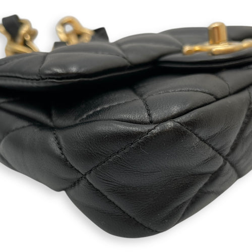 Flap Mini Black Shoulder Bag in Lambskin, Gold hardware