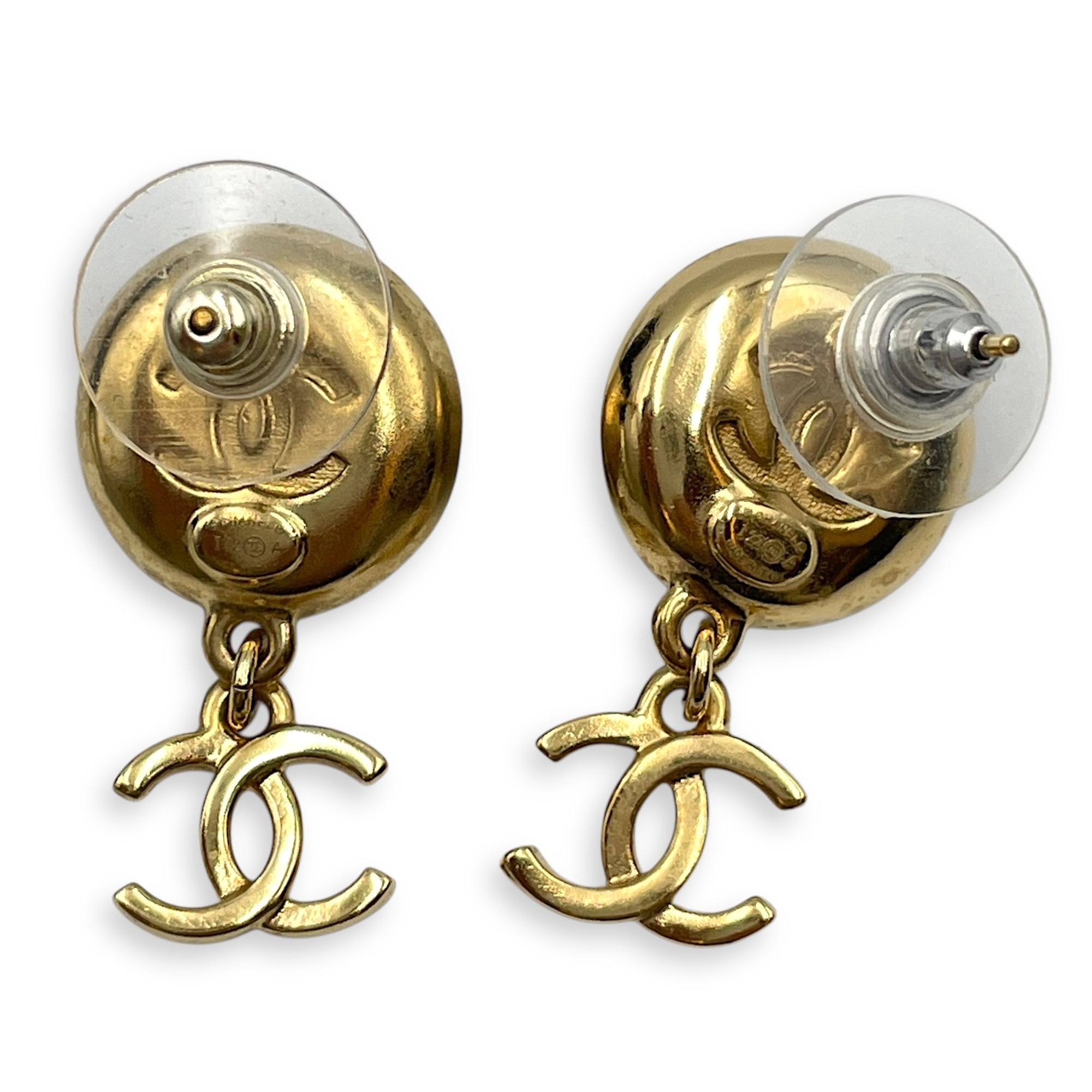 Camelia CC Logo Black Earrings , Gold hardware
