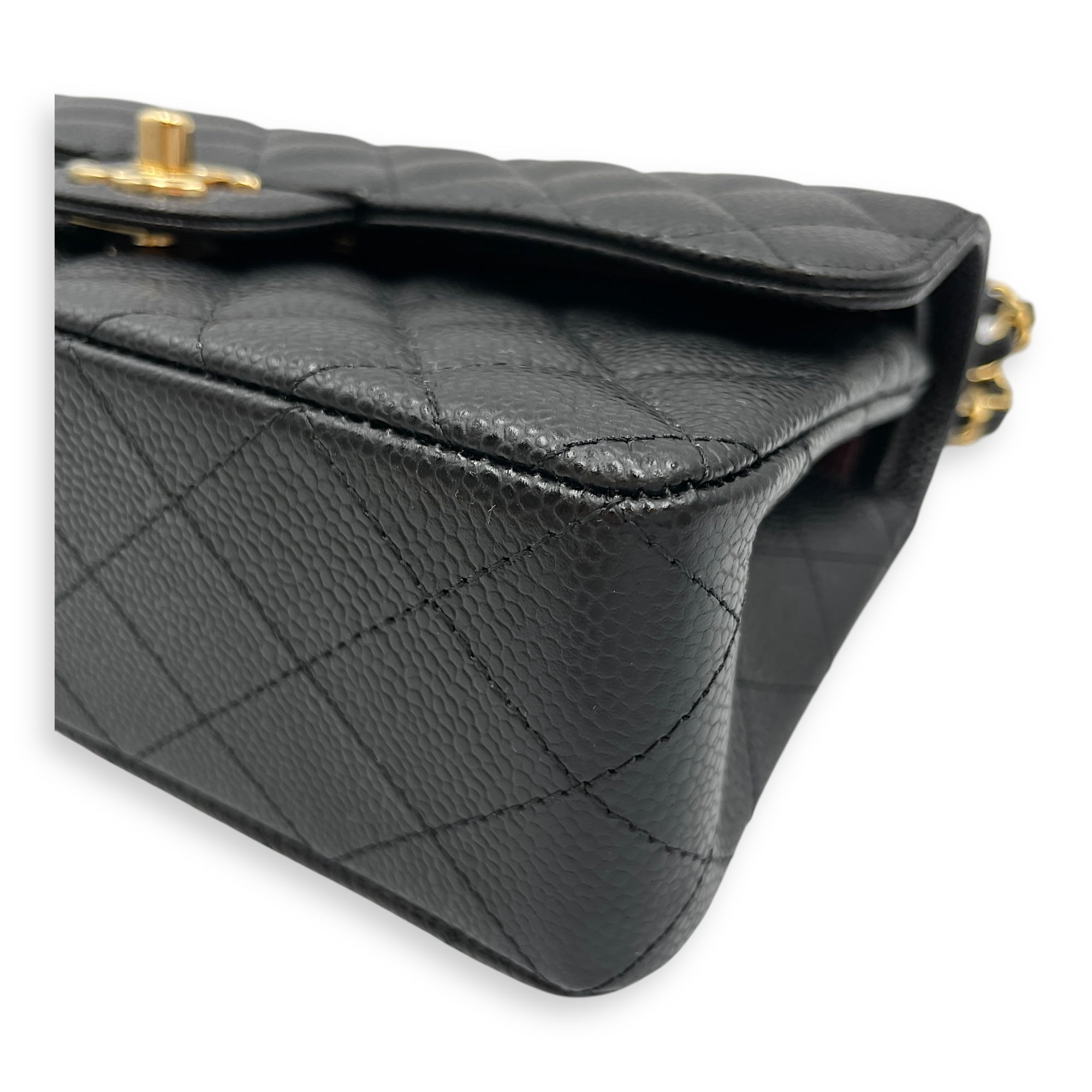 Classic Small Black Double Flap Bag in Caviar Leather, Gold hardware