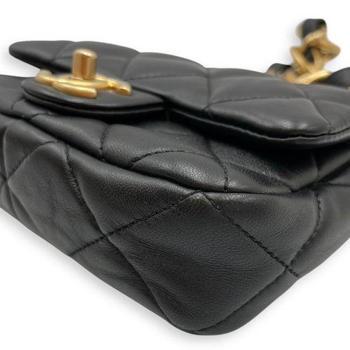 Flap Mini Black Shoulder Bag in Lambskin, Gold hardware