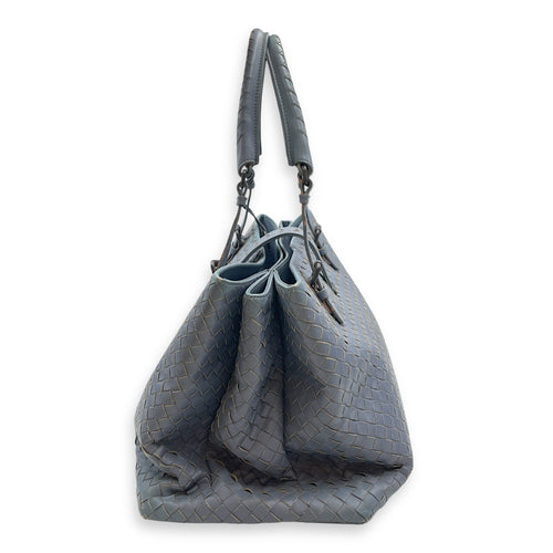 Intrecciato Roma Blue Shoulder Bag in Nappa Leather, Gunmetal hardware