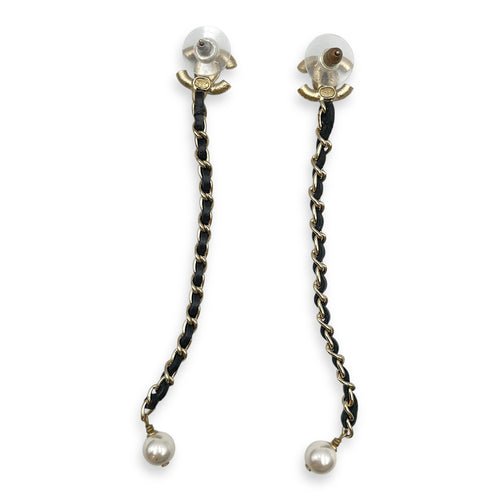 CC Dangling Pearl Brushed Palladium Earrings